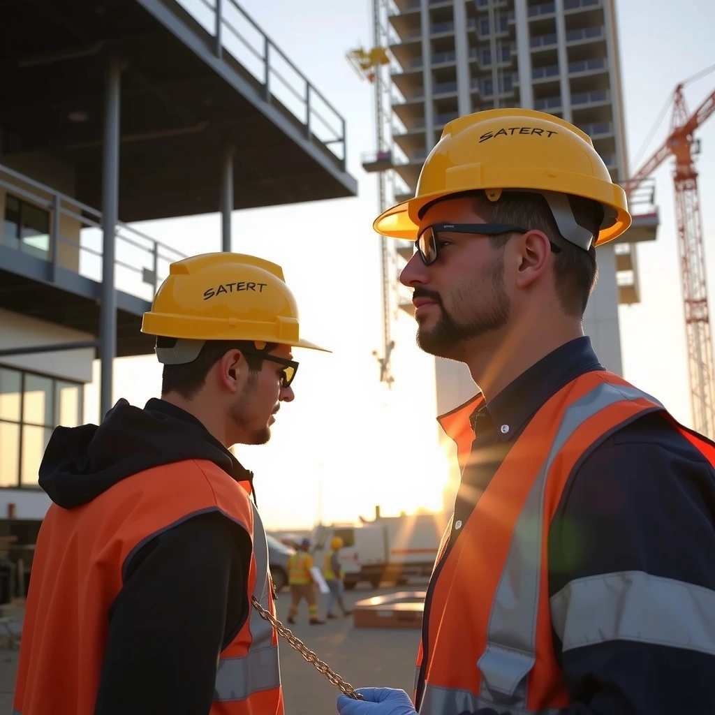 Professional construction workers on modern building site